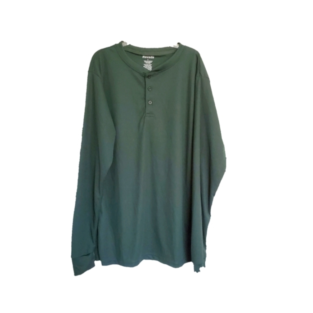 Men's Henley Shirt Size L Long Sleeve Green Stretchy